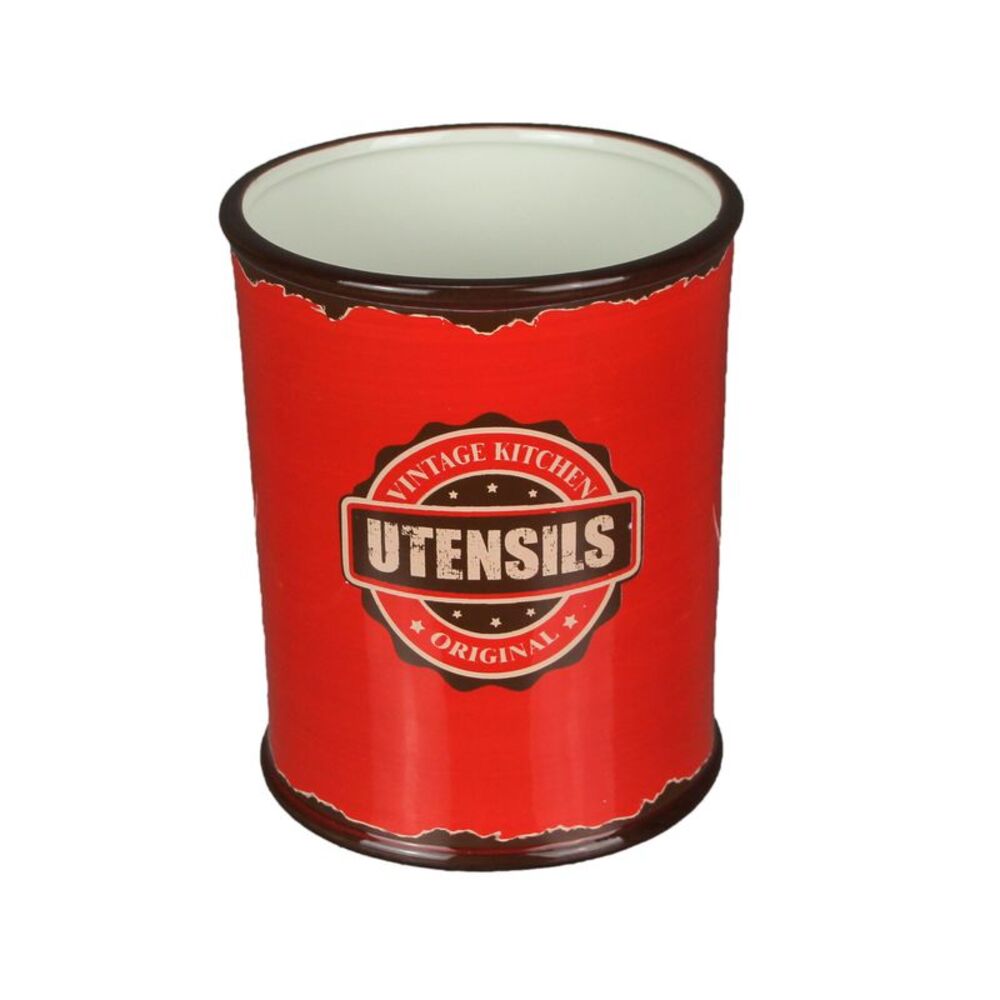 Antiqued Finish Ceramic Crock Kitchen Utensil Holder 8 Inches High